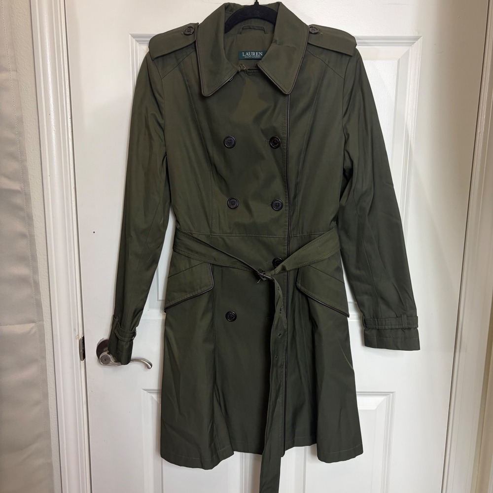 Lauren Ralph Lauren Womens Olive Green Double Breasted Trench Coat Size M